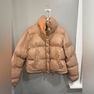 EN SAISON VEGAN LEATHER NATURAL PUFFER JACKET Pink Mauve Brown Small Cropped